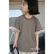 (MEDIUM FORM) BABY 2-Color Ruffled Sleeve T-shirt for Girls - 78B