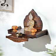 Wall Mounted Wooden Buddhist Shrine | Solid Teak Wood Prayer Altar Shelf | Meditation & Home Worship