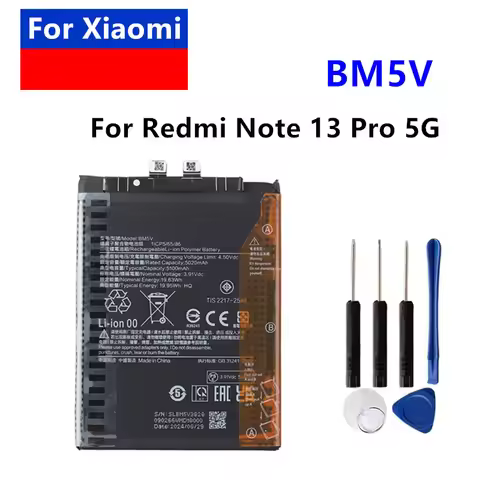 New BM5V 5100mAh Replacement Battery BM5V For Xiaomi Redmi Note 13 Pro 5G Phone Battery + Free Tools