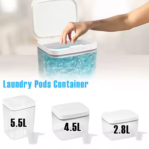 Laundry Pods Container 2.8L/4.5L/5.5L Clear Storage Box with Lid Automatic Pop-Up Sealed Laundry Pod