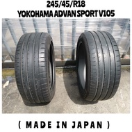 🇯🇵🇯🇵  Yokohama Advan Sport V105 245/45/R18 2019 Year Tyre / Tayar ( Tubeless ) About 70% &amp; 80% Tread  ( Made In Japan )