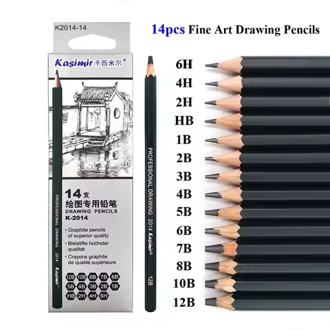 14Pcs/Box Graphite Pencils Professional Drawing Sketch Wooden Lead Pencils Set 6H 4H 2H HB B 2B 3B 4