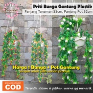 Priti Bunga Gantung Plastik Menjuntai Plus Pot Gantung / Bunga Hias Plastik / Bunga Plastik Gantung dan Pot / Kembang Hias Plastik / Bunga Hiasan Ruang Tamu / Bunga Hias Plastik Gantung Panjangs