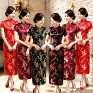 [Dsmyz] Cheongsam Dress Silk Satin Chinese Dress CNY Red Cheongsam Muslimah Qipao 丝绸锦缎大碼旗袍6xl 5173