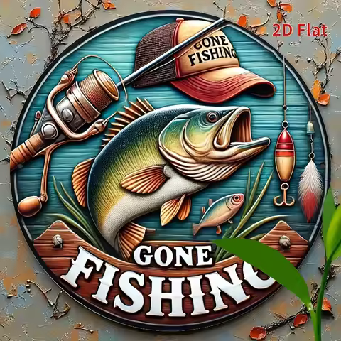 2D Flat, 1pc, Fishing Sign, Fishing Enthusiast Welcome Sign, (8''8'') Fishing Decoration, 2D Printin
