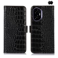 全城熱賣 - 適用於Honor 400 側吸頭層牛皮雙色鱷魚紋手機皮套（黑色）