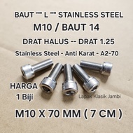 Stainless Steel L Bolt M10 x 70 (7 cm) 14 Stainless Steel A2-70 Anti-Rust Key Bolt