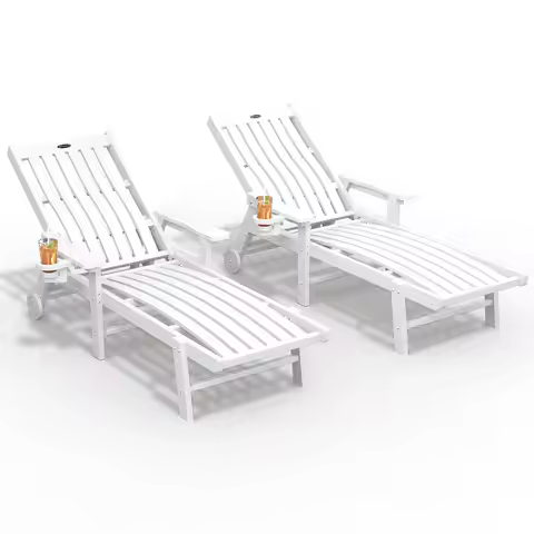 Outdoor Chaise Lounge Chair Set of 2, HDPE Pool Lounge Chair, White, Customized