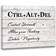 White“CTRL+ALT+DEL”canvas Wall art decor Motivational Success Wall Art for Home Office Workplace Mot