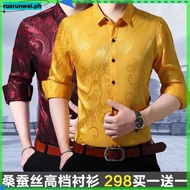 Mens Thin Business Formal Shirts Long Sleeve Dragon Silk Shirts