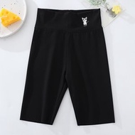 兒童外穿女童五分鯊魚褲韓版彈力夏款緊身短褲女童高彈瑜伽打底褲-白色 110cm