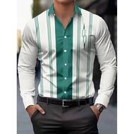 New Men's Long Sleeve Shirt 3D Striped Print Casual Single Row Buckle Beach Notes Fashion Summer Top