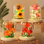【With Lamp】DIY Bouquet Flower Rose Sunflower Building Blocks Valentine Gift For Girlfriend Hadiah Un