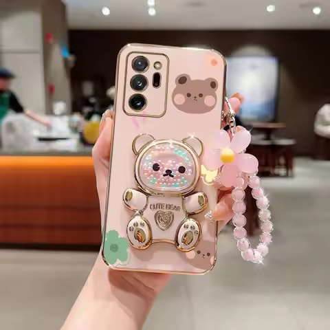 Flower Strap Lanyard Cute Bear Phone Holder Case On For Samsung Galaxy Note 8 9 10 20 Plus Ultra Not