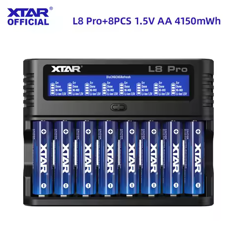 XTAR L8 Pro 8-Slot Combo: 8×AA 4150mWh or AAA 1620mWh 1.5V Li-ion Battery 0V Activation Dual Repair 