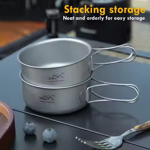 Titanium Camping Pot Folding Bail Handle Portable Cookware For Backpacking Hiking Outdoor Cooking So