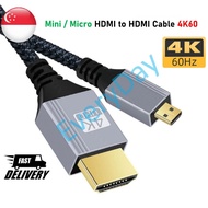 Quality Micro or Mini HDMI to HDMI 2.0 4K60 Braided Cable for Camera Laptop Display HDMI Cable