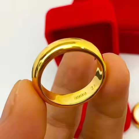 Authentic Gold Ring With Closed Smooth Surface AU999 Men'S And Women'S Classic Ring Wedding Rings Fo