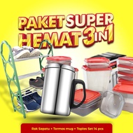 Nomiyumi - Super 3-in-1 Economy Package with 14 Jars + 4-Tier Shoe Rack + Thermos Mug