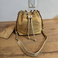 chanel 香奈兒 Vintage Raffia 拉菲草 編織 子母包 水桶包 肩背包 斜背包 側背包 手提包