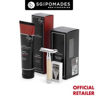 Edwin Jagger DE87 Imitation Ivory Razor, Shaving Cream Gift Set (Sandalwood)-SGPOMADES