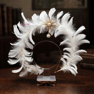 HARRIETT Feather Glory Crown Headband, Dress Up Props Double Layer Virgin Mary Queen Tiara, Gothic V