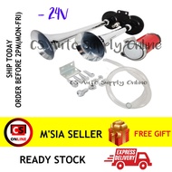 [Ready Stock] 150db 24V Dual Trumpet Air Horn + Compressor Kit For Train Car Truck Lorry Boat Loud
