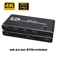 HDMI 4K USB3.0 KVM Switch 2 PC  in 1 Monitor Out Sharing 4 USB Keyboard Mouse Printer