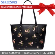 Coach Handbag With Gift Paper Bag Tote Shoulder Bag City Zip Tote With Tossed Daisy Print Black Pink # F73052