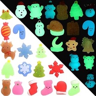32 Pcs Christmas Squishies Glow in The Dark Christmas Mochi Squishy Kawaii Squishy Mini Toy Soft Mochi Stress Relief Toys for Christmas Party Favors Stocking Stuffers Goody Bag Filler