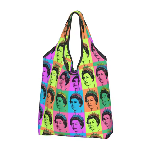 Custom Recycling Queen Elizabeth II England Pop Art Shopping Bag Tote Bag Portable Royal United King