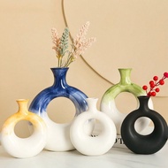 1pc Nordic Style Colorful Circle Vase Decor, Handpainted Resin Material Vase For Living Room, Entryw