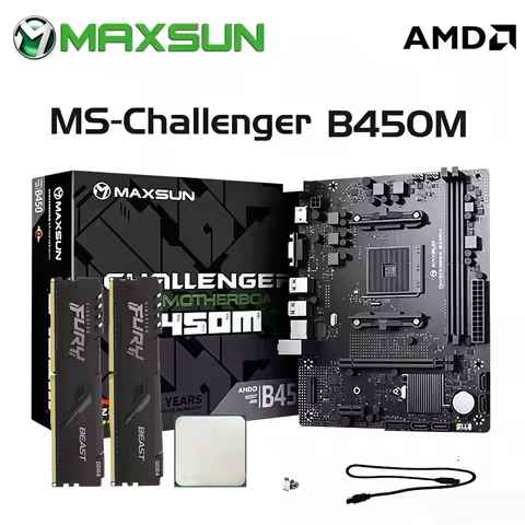 Maxsun B450 Motherboard + AMD R5 5600 CPU + 32GB DDR4 3200MHz Memory Combo, Gaming Kit with 2×M.2 NV