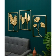 Cantik Raya 2021 6 design Ginkgo Modern wall decoration metal leaf wall hanging gold frame deco frame bunga rumah