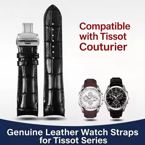Compatible with Tissot Couturier PRC200 Watch Band, Curved End Genuine Leather Strap Replacement for