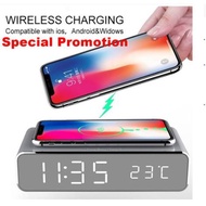 Wireless Charger LED Electric Alarm Clock 2 in 1 Digital Desktop Wireless Phone Charger Thermometer