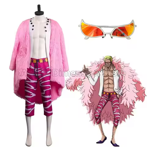 Doflamingo Cosplay Costumes Pink Cloak Anime Role Play Uniform Glasses Male Halloween Carnival Outfi