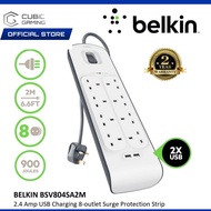 BELKIN BSV804SA2M 8 UK PLUGS + 2 USB EXTENSION SOCKET THUNDER SURGE PROTECTOR SOCKET PLUG SIRIM, 2ME