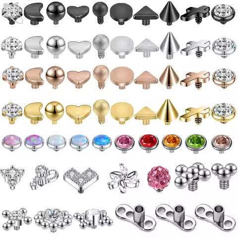ZS 9-29Pcs/Lot Micro Dermal Piercing Set 316L Stainless Steel CZ Crystal Dermal Anchor Surface Pierc