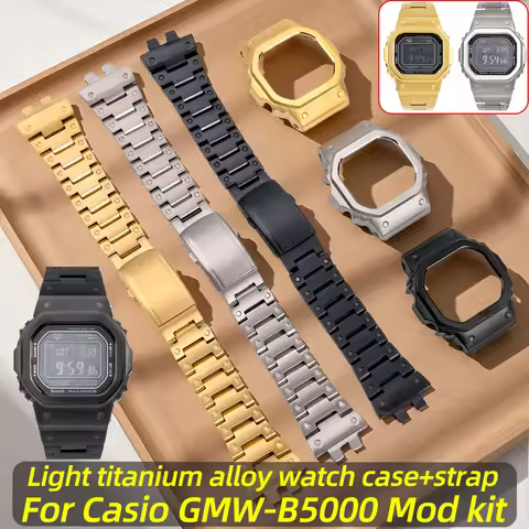 For Casio DW5600 GWM5610 GWM-B5000 Modified Carved Vintage Stainless Steel Watch Case + Watch Strap 