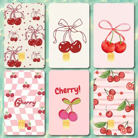 Red Cherry Stickers Cartoon Credit Card Visa Debit Bank Charge Card Bus Metro Waterproof Sticker Dec