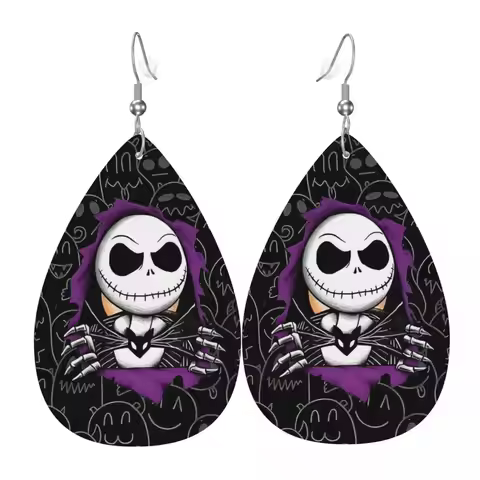 Custom Jack Skellington Leather Earrings for Women Nightmare Before Christmas Dangle Earrings Jewelr