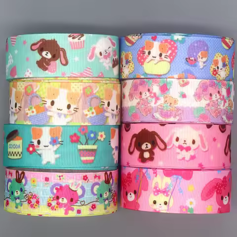 DUWES 50yards Japan Cartoon Kawaii Printed Grosgrain Ribbon Accessories Material Headwear Decoration