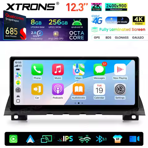 XTRONS 12.3'' Android 14 Octa Core 8+256G Car Multimedia Player For BMW 7 Series F01 F02 NBT CIC Sys