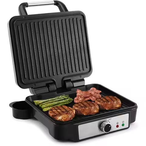 Panini Press Sandwich Maker, 4 Slices Panini Grill Non-Stick Coated Plates, Panini Makers with Tempe