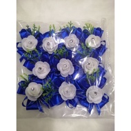 corsage with flowers and pin - royal blue