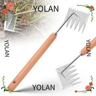 YOLANDAGOODS1 Hand Weeder Tool, Stainless Digging Tools Rake, Home&amp;Garden Handheld Farmland Wooden Weed Dandelion Remover