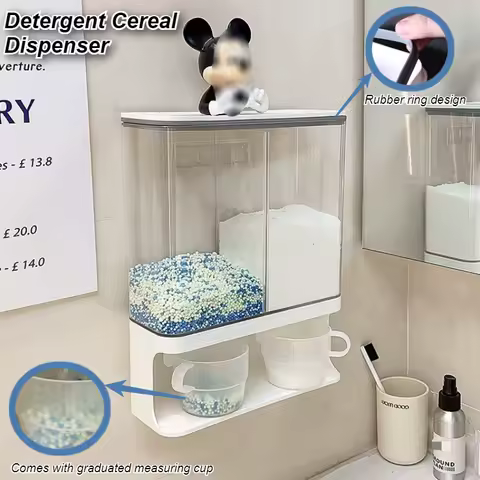 1.5L Detergent Cereal Dispenser Softener Cereal Wall Mounted Transparent Container Sealed Divided Di