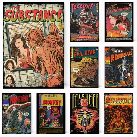 Vintage Classic Horror Movies Collection The Substance Terrifier Aesthetic Anime Poster Canvas Paint