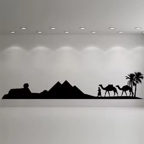 Egypt Pyramid Skyline Camel Sand Wall Sticker Art Decal Mural Landscape Vinyl Wall Stickers Home Dec